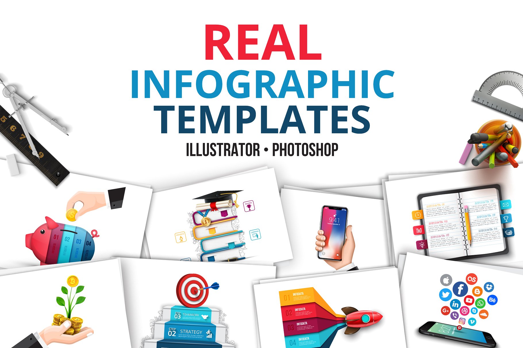 数据信息图表模板 Realistic infographic templates插图