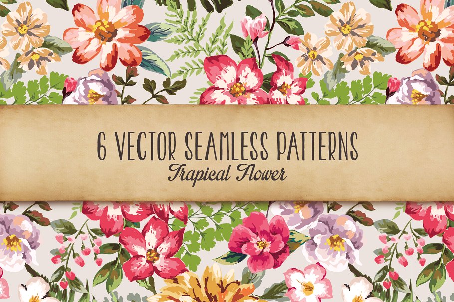热带花卉无缝矢量纹理 Seamless tropical flowers Vol.3插图