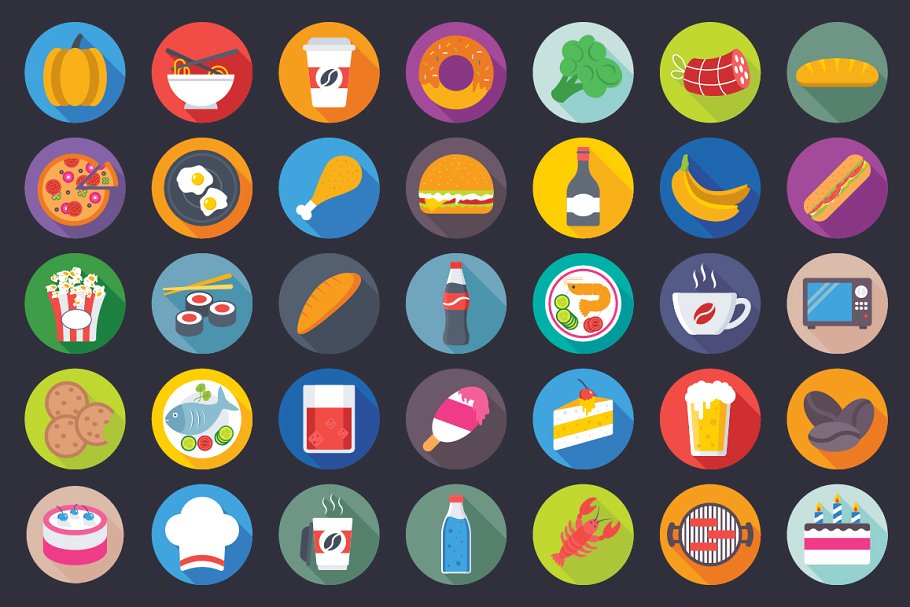 231款卡通扁平化食物饮料主题图标 231 Flat Food Icons插图(4)