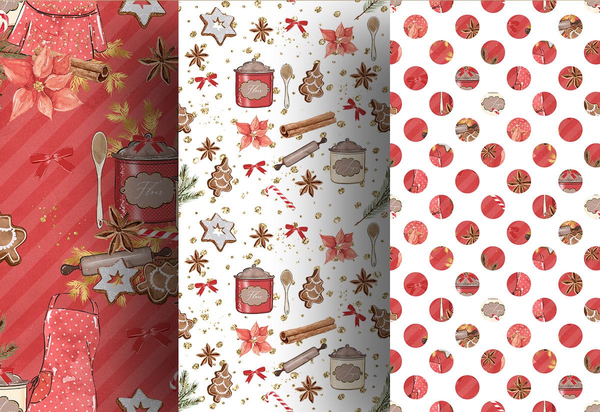 圣诞节&姜饼数码纸张背景素材 Christmas Gingerbread digital paper pack插图(3)