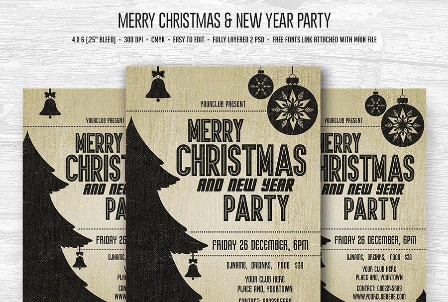 圣诞节&新年派对活动宣传传单模板 Christmas & New year Flyer Bundle插图(2)