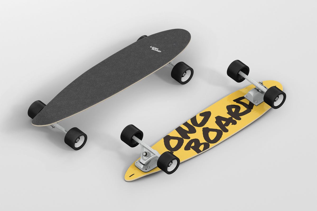 长滑板手绘图案设计样机模板 Skateboard Longboard Mockup插图
