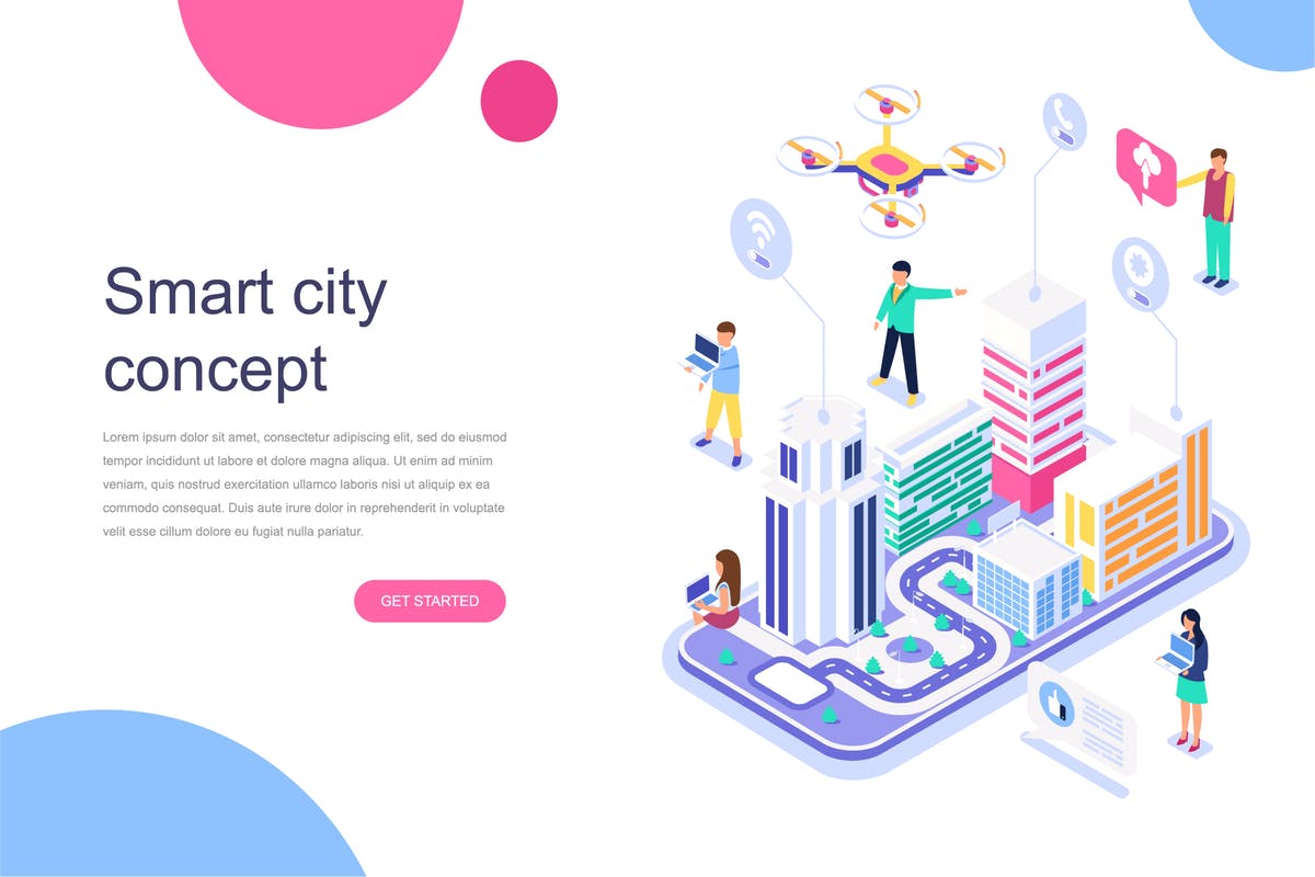 智能城市规划等距概念插画 Smart City Isometric Concept插图