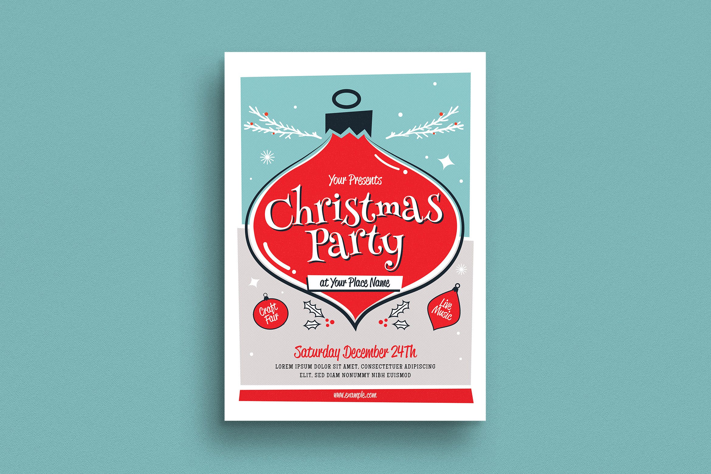 复古设计风格圣诞节活动海报传单模板 Christmas Event Flyer插图