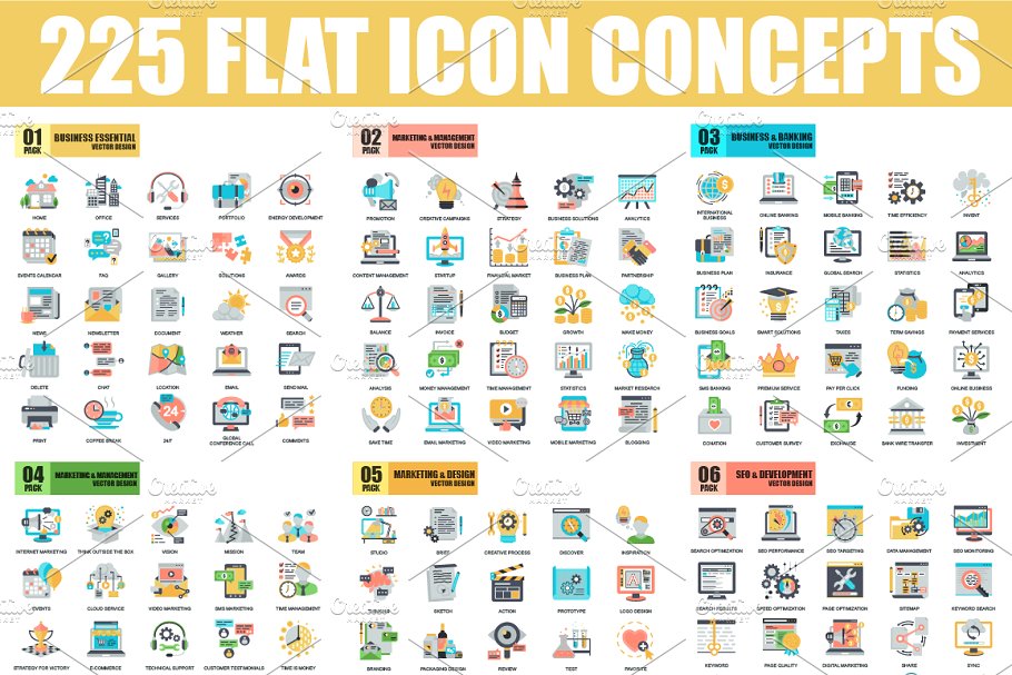 扁平风格概念图标模板 Pack Flat Icons插图