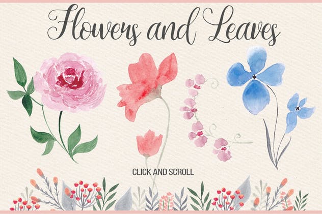 水彩花卉/植物元素设计套装 Watercolor Floral Design Kit插图(1)