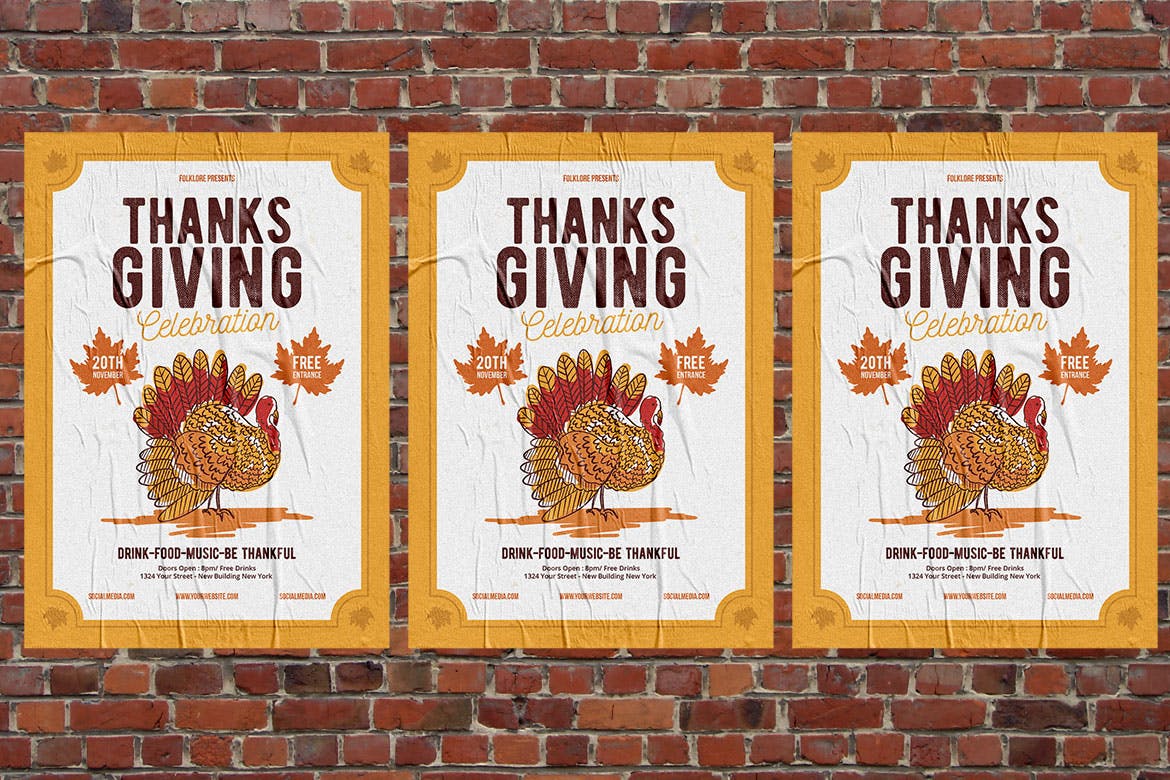感恩节火鸡节美食庆祝活动海报设计模板 Thanksgiving Celebration插图(3)