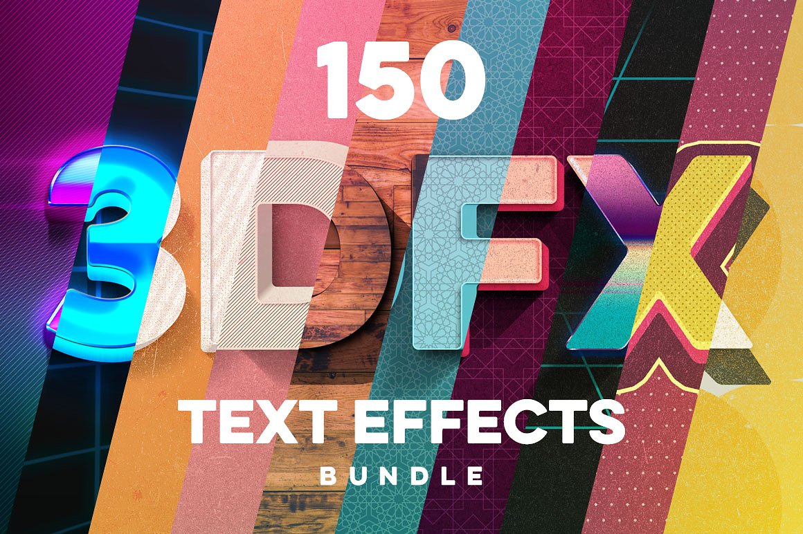 16图库下午茶：150款3D文字效果的PS图层样式 150 3D Text Effects for Photoshop–2.61 GB插图