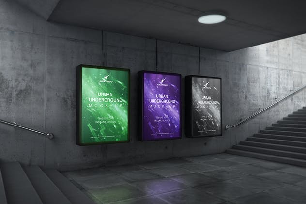 城市地下通道地铁灯箱/广告牌样机 Urban Underground Lightbox / Billboard Mock-Ups插图(5)