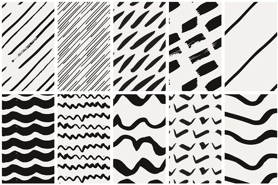 黑白手绘线条纹理 Black & White Brushed Lines Patterns插图(6)