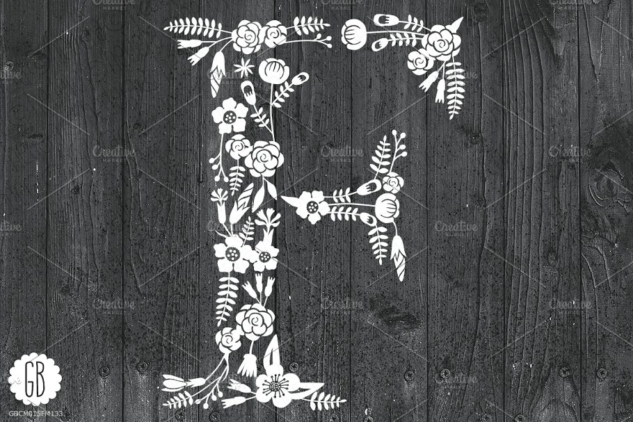 花体英文字母插画素材 Floral letters, rustic, white BNF插图(2)