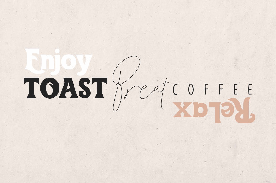 创意装饰设计/无衬线字体/连笔书法钢笔字体三合一 Toast Bread Coffee Typeface插图(1)