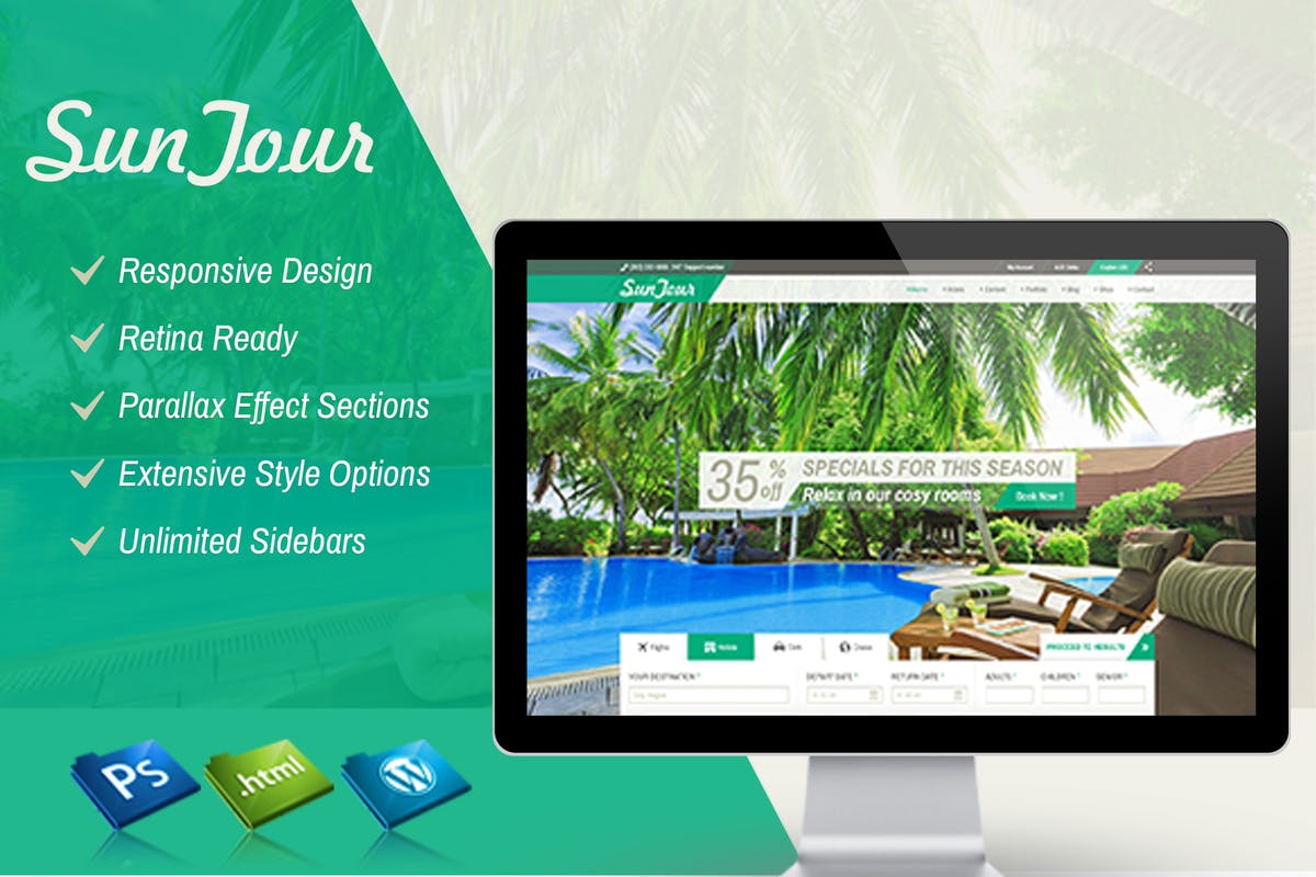 夏季旅行规划网站UI设计PSD模板 SunTour PSD Template插图