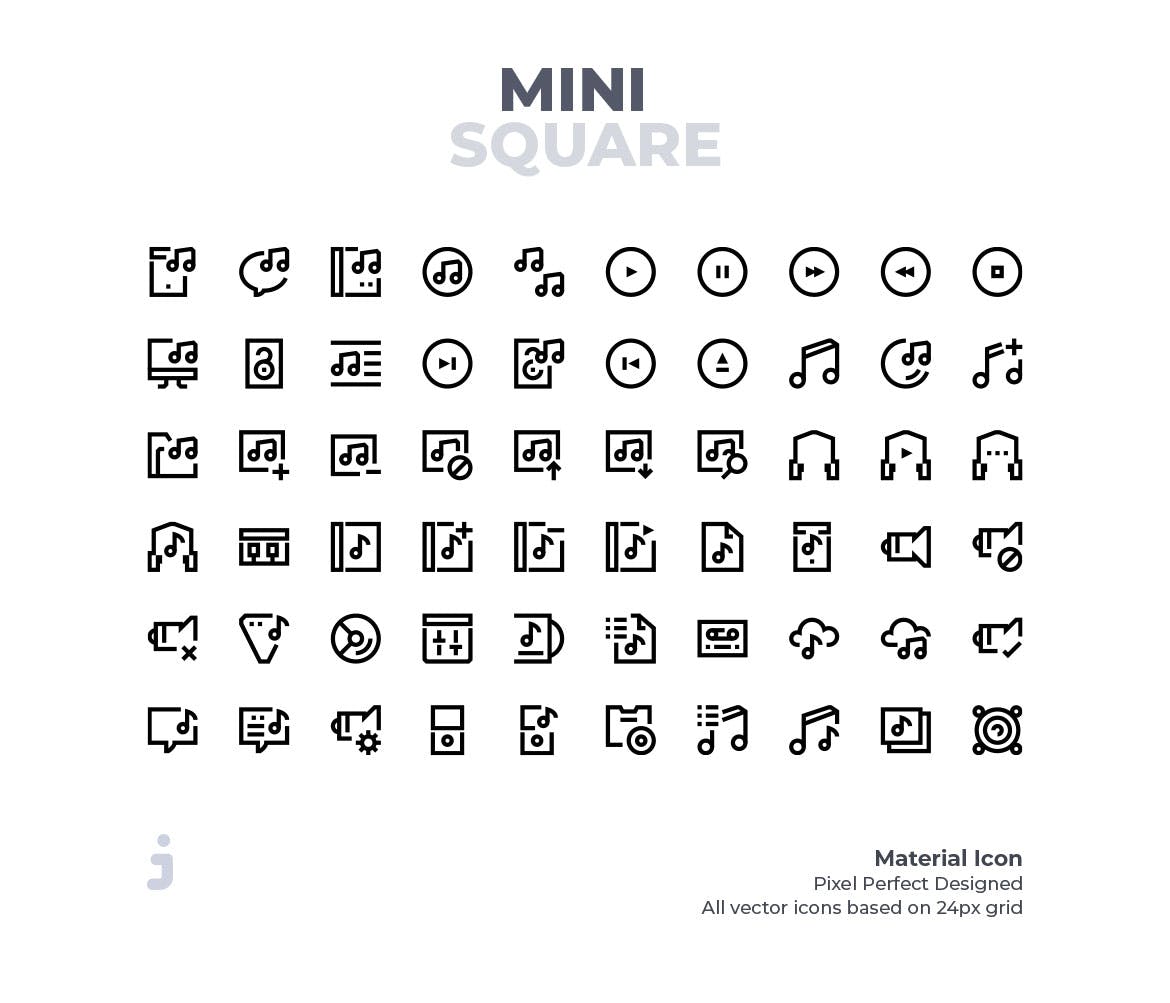 60枚音乐音频主题线性图标素材 Mini square – 60 Audio Icons插图(1)
