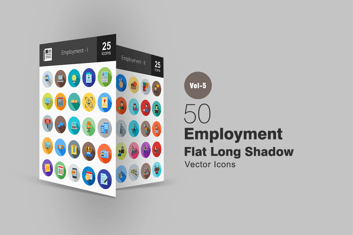 50枚人力资源&职场主题长阴影圆形图标素材 50 Employment Flat Shadowed Icons插图