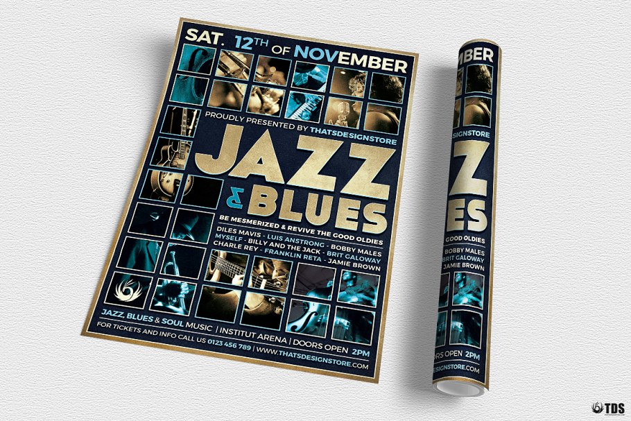 爵士音乐蓝调音乐主题传单PSD模板 Jazz and Blues Flyer PSD插图(2)