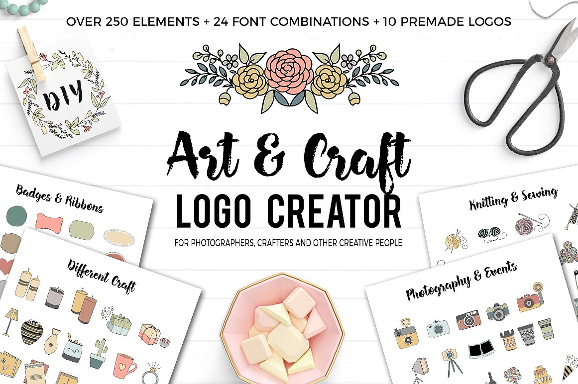 艺术和工艺主题 Logo 设计素材包 Art and Craft Logo Creator插图