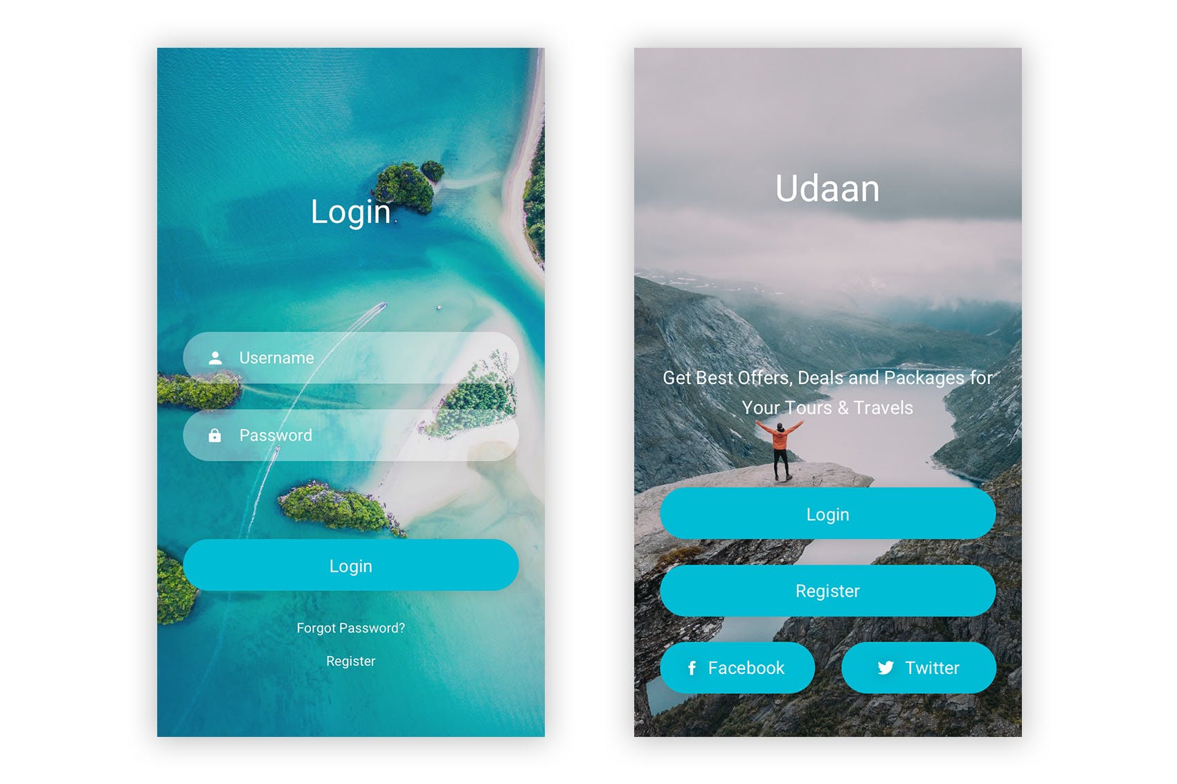 旅行和航班机票预订APP应用程序UI界面设计PSD模板 Udaan – Travel & Flight Booking App for Photoshop插图(1)