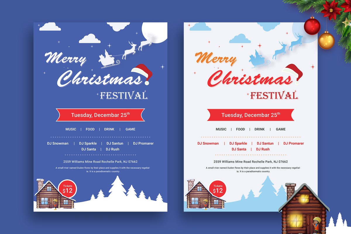 圣诞节晚会派对活动海报设计模板02 Christmas Night Party 02 – Flyer插图