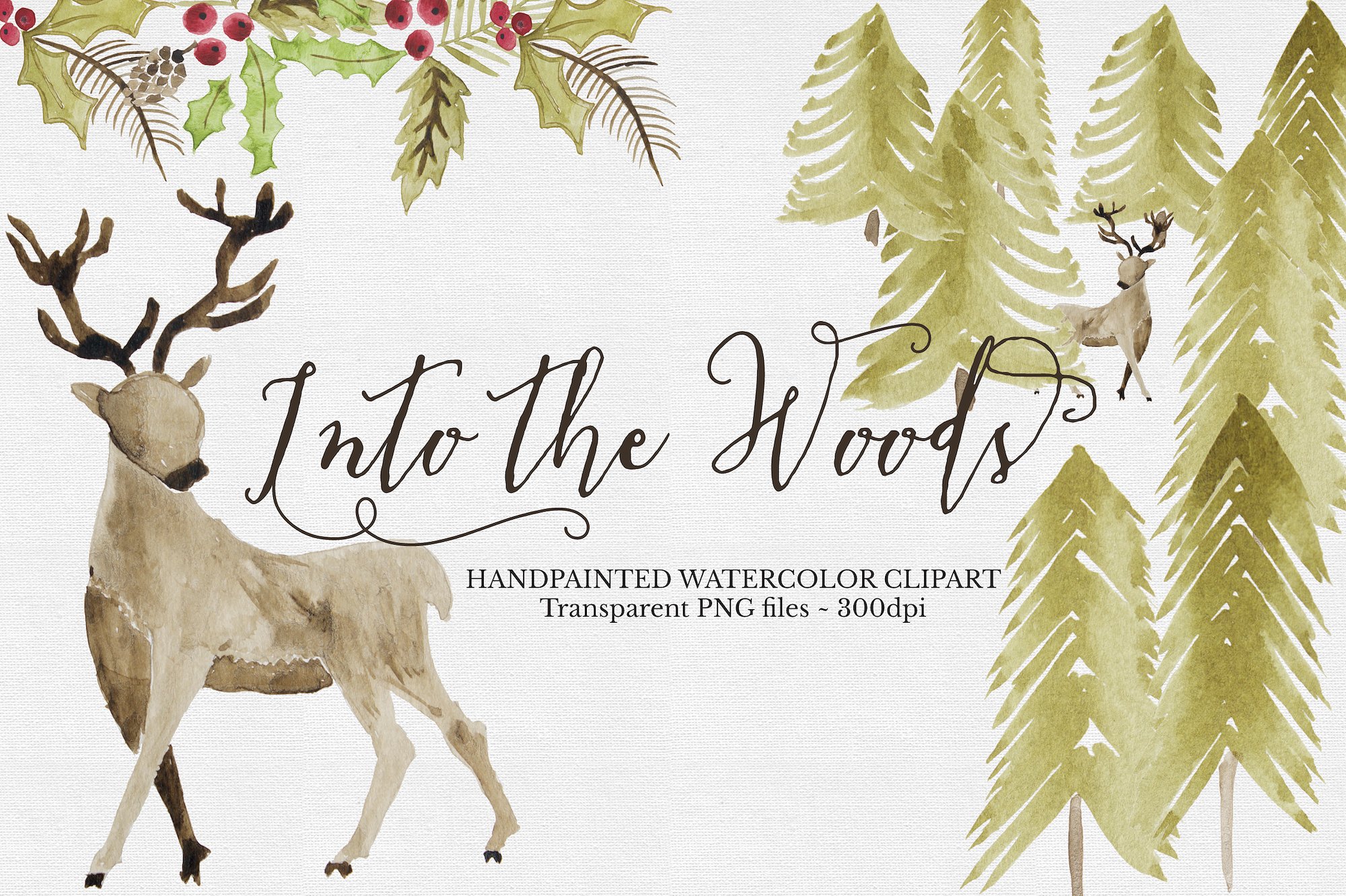 水彩林地元素剪辑集 Watercolor WoodlandClipart Set插图