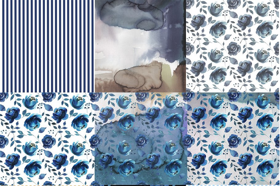 靛蓝水彩花卉剪贴画 Indigo Blue Watercolor Flowers Set插图(5)