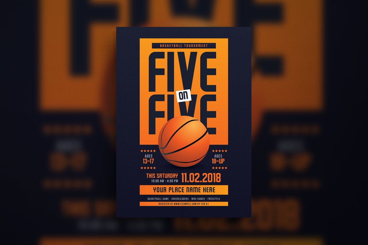 篮球比赛活动体育传单海报模板 5 On 5 Basketball Tournament Flyer插图