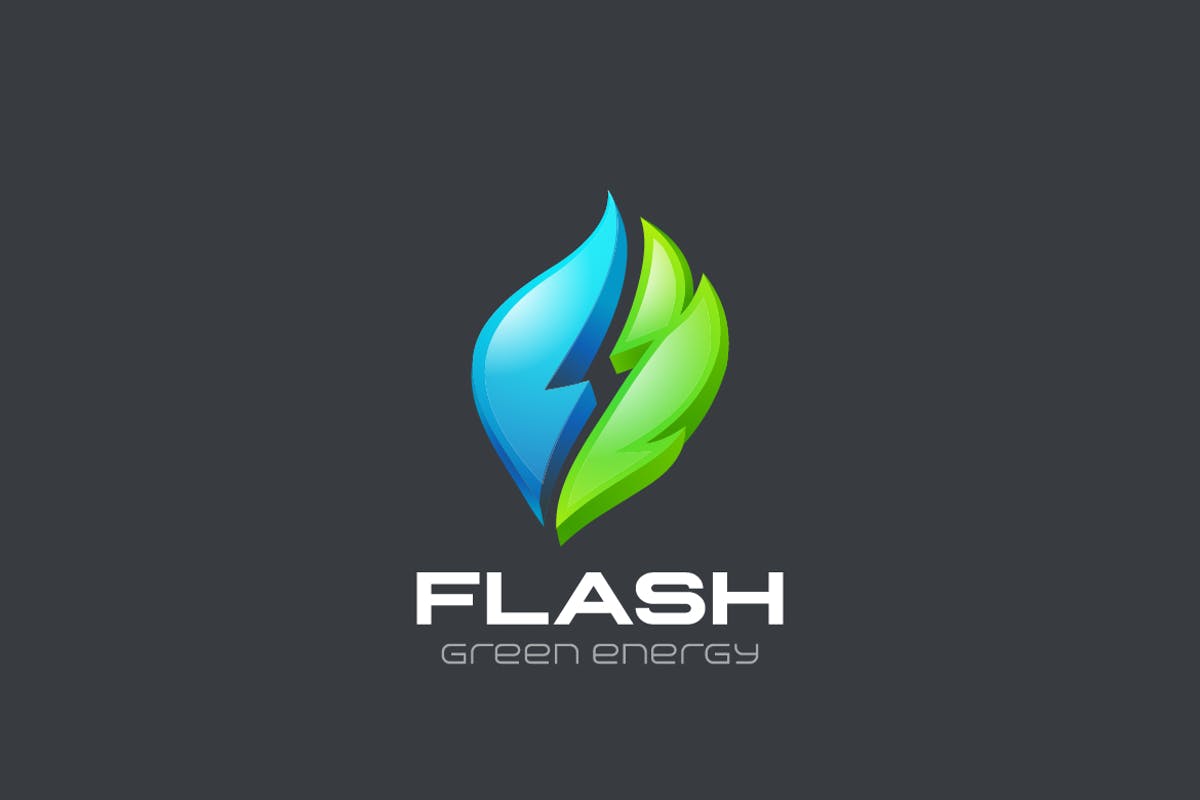 绿色能源主题Logo模板 Logo Flash Green Alternative Energy Water and Leaf插图