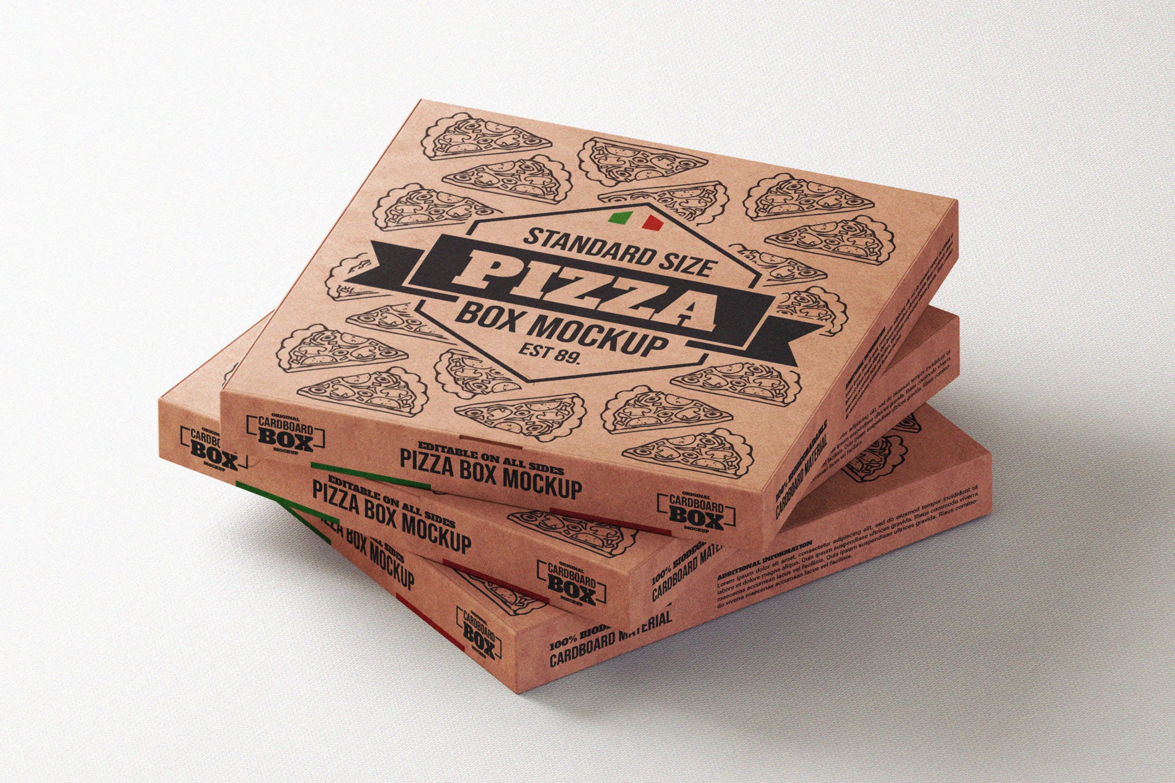 披萨牛皮纸外卖盒样机模板 Pizza takeaway box mock-up template插图