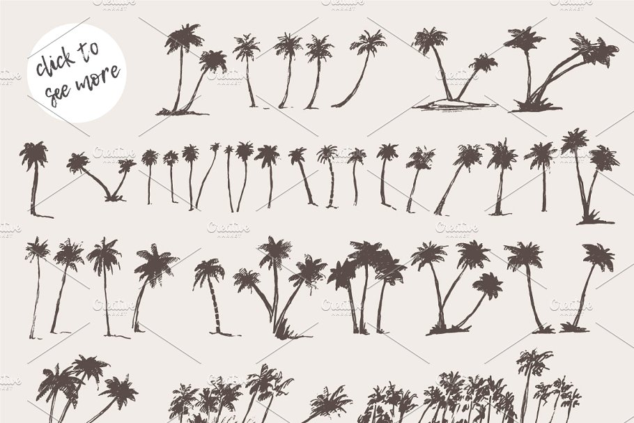 素描棕榈树剪影 Silhouettes of palm trees插图(1)
