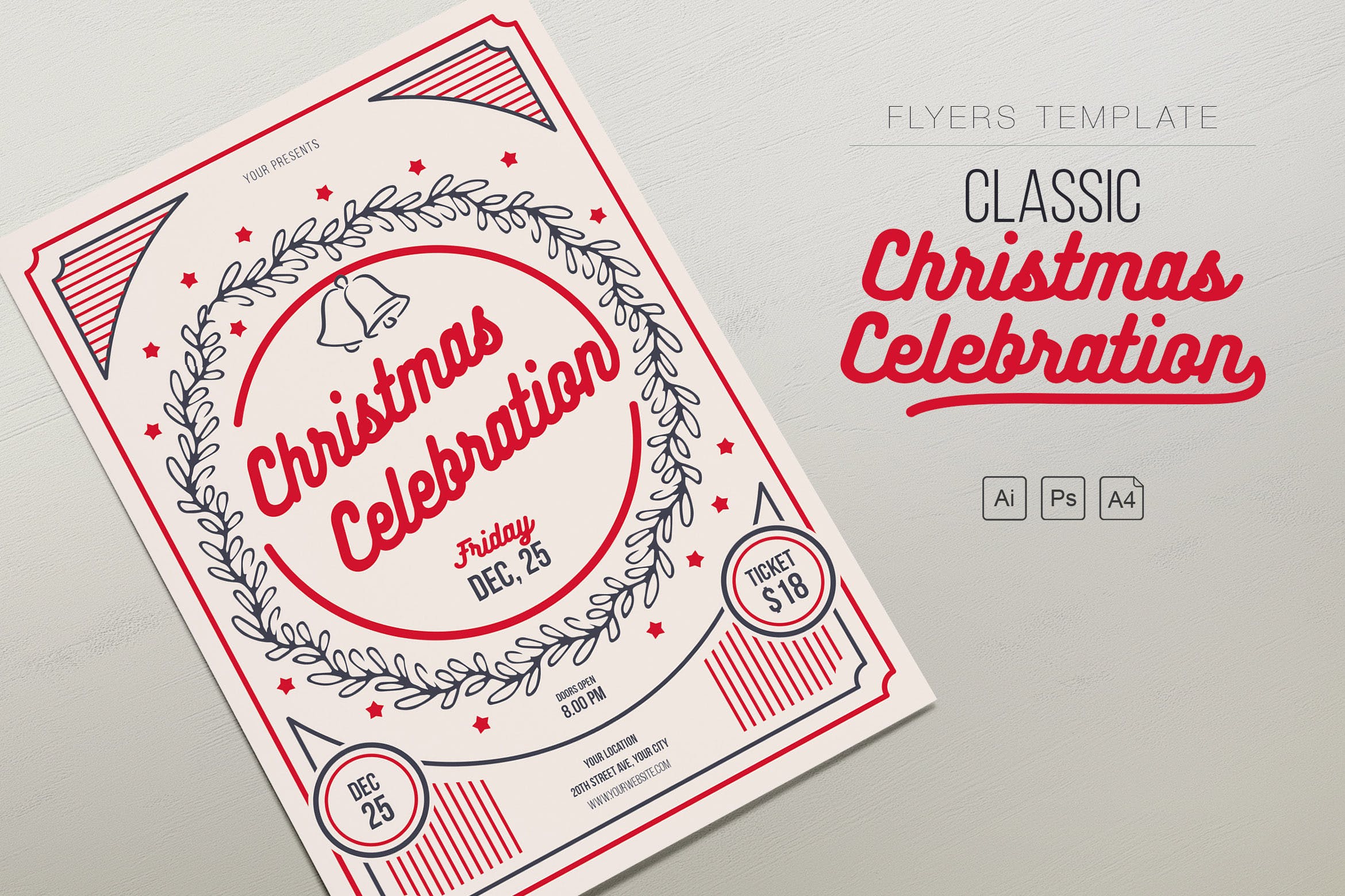 简约经典设计风格圣诞节庆祝活动海报设计模板 Classic Christmas Celebration插图