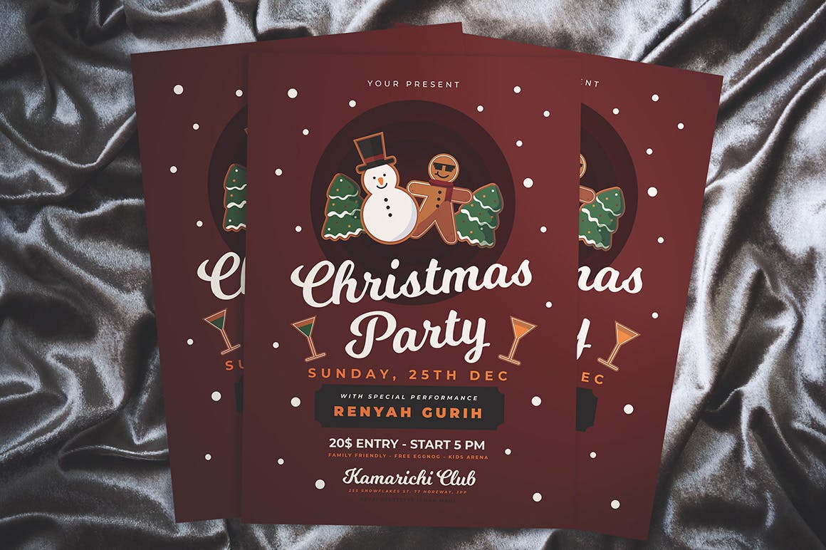夜店俱乐部圣诞节活动海报传单设计模板 Christmas Party Flyer插图(2)