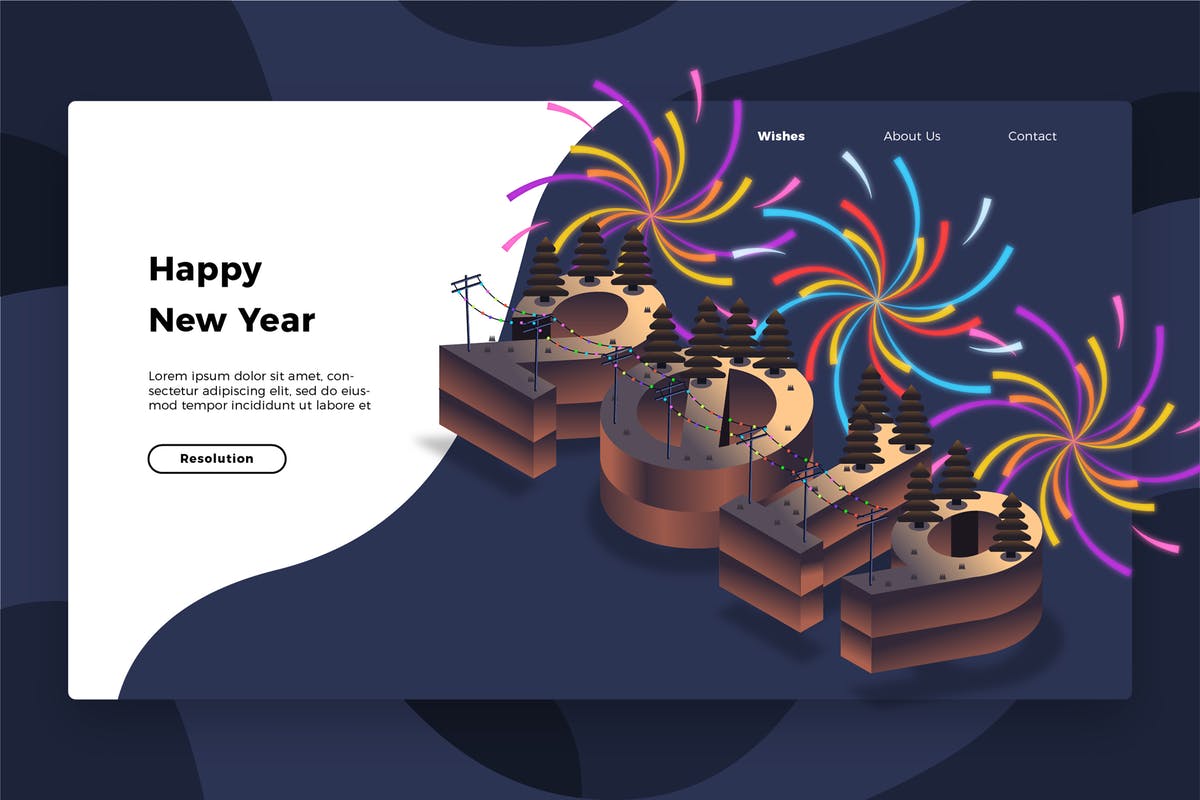 新年主题网站Banner&着陆页设计模板 Happy New Year – Banner & Landing Page插图
