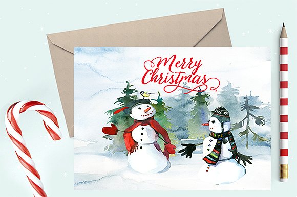 雪人圣诞水彩剪辑集 Snowmen Christmas Clipart Collection插图(7)