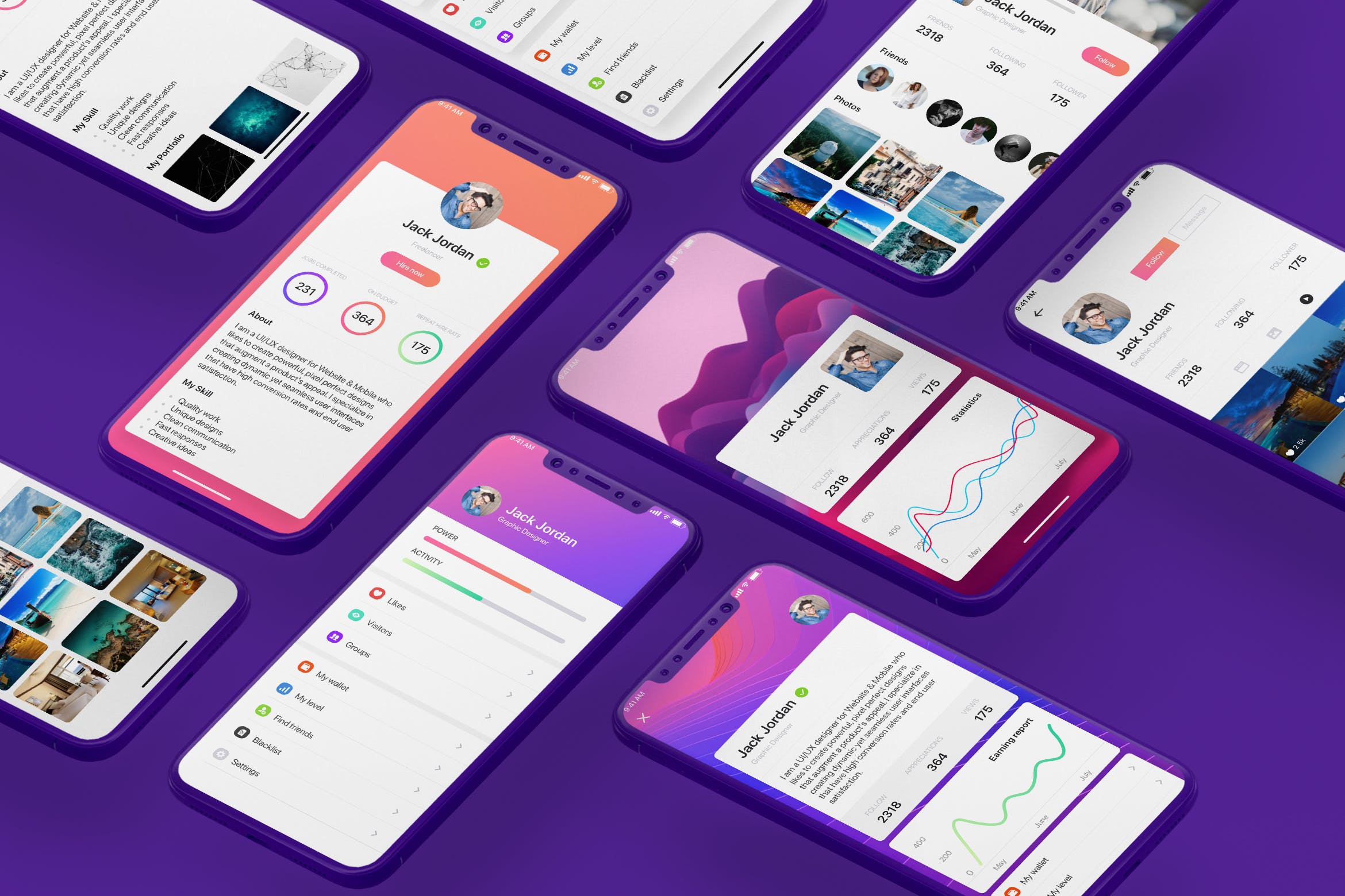 社交APP应用用户中心界面设计UI套件 Profile Mobile UI Kit for Iphone X插图