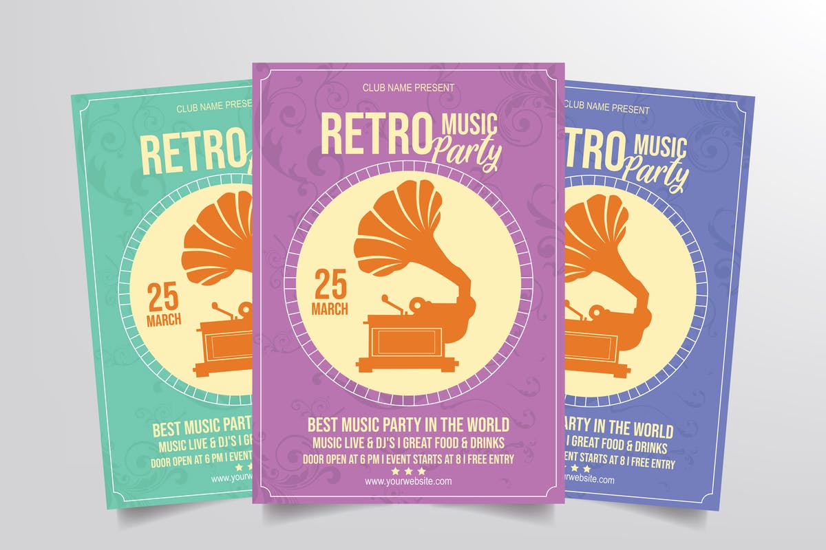 复古怀旧音乐主题海报设计模板 Retro Music Party Flyer Template插图
