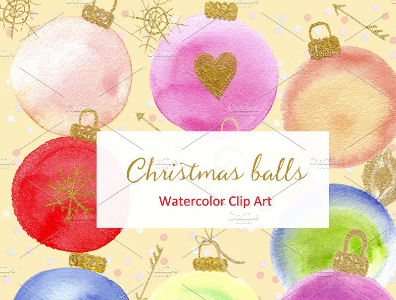 圣诞节装饰球剪贴画 Christmas balls. Watercolor Clipart插图(2)