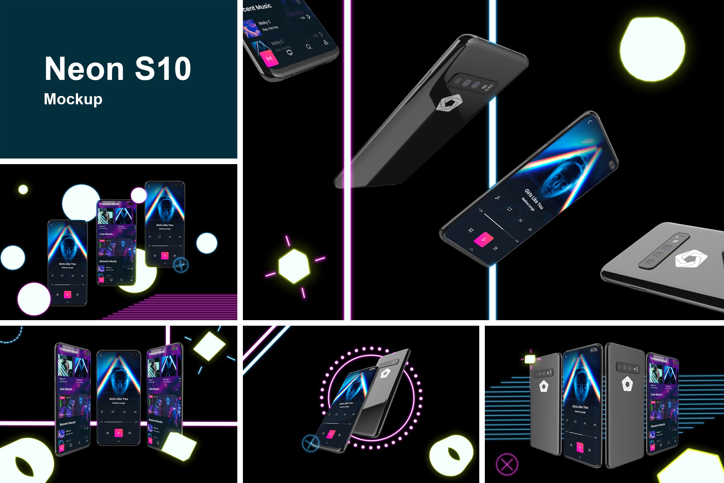 三星智能手机Neon S10全方位UI设计展示样机 Neon S10 mockup插图
