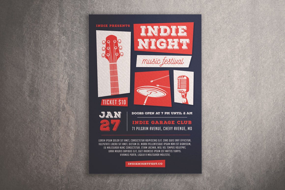 独立音乐会活动海报传单模板 Indie Night Music Festival Flyer插图(3)