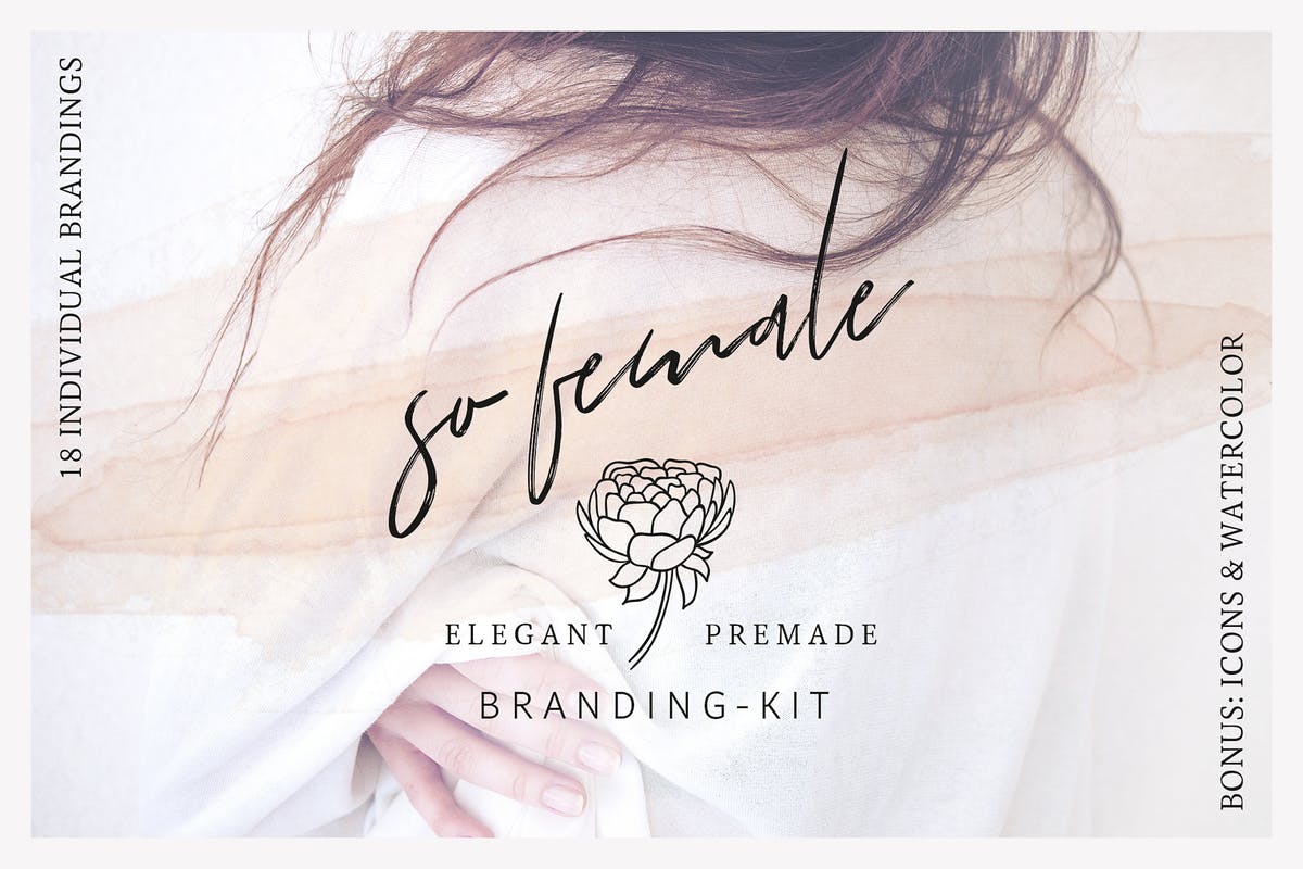 女性品牌VI视觉设计素材包[Logo模板/图标/水彩元素] So Female Branding Kit + Icons & Watercolours插图
