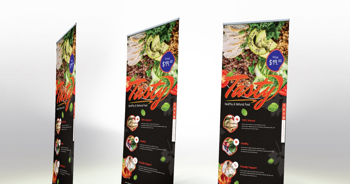 餐厅美食易拉宝广告Banner设计模板 Fresh Food & Restaurant Rollup插图