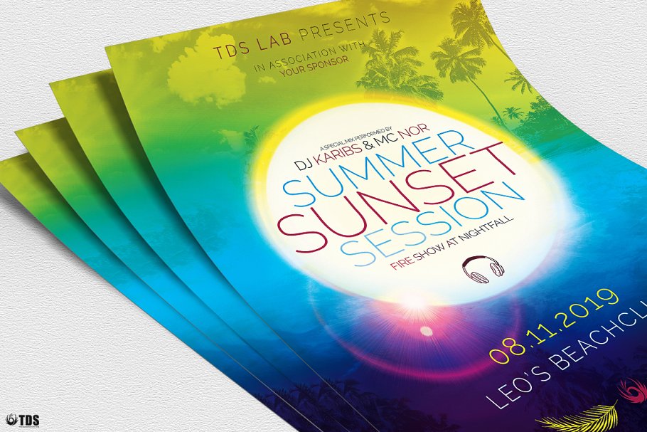 夏季海滩派对宣传单PSD模板 Summer Sunset Flyer PSD插图(4)