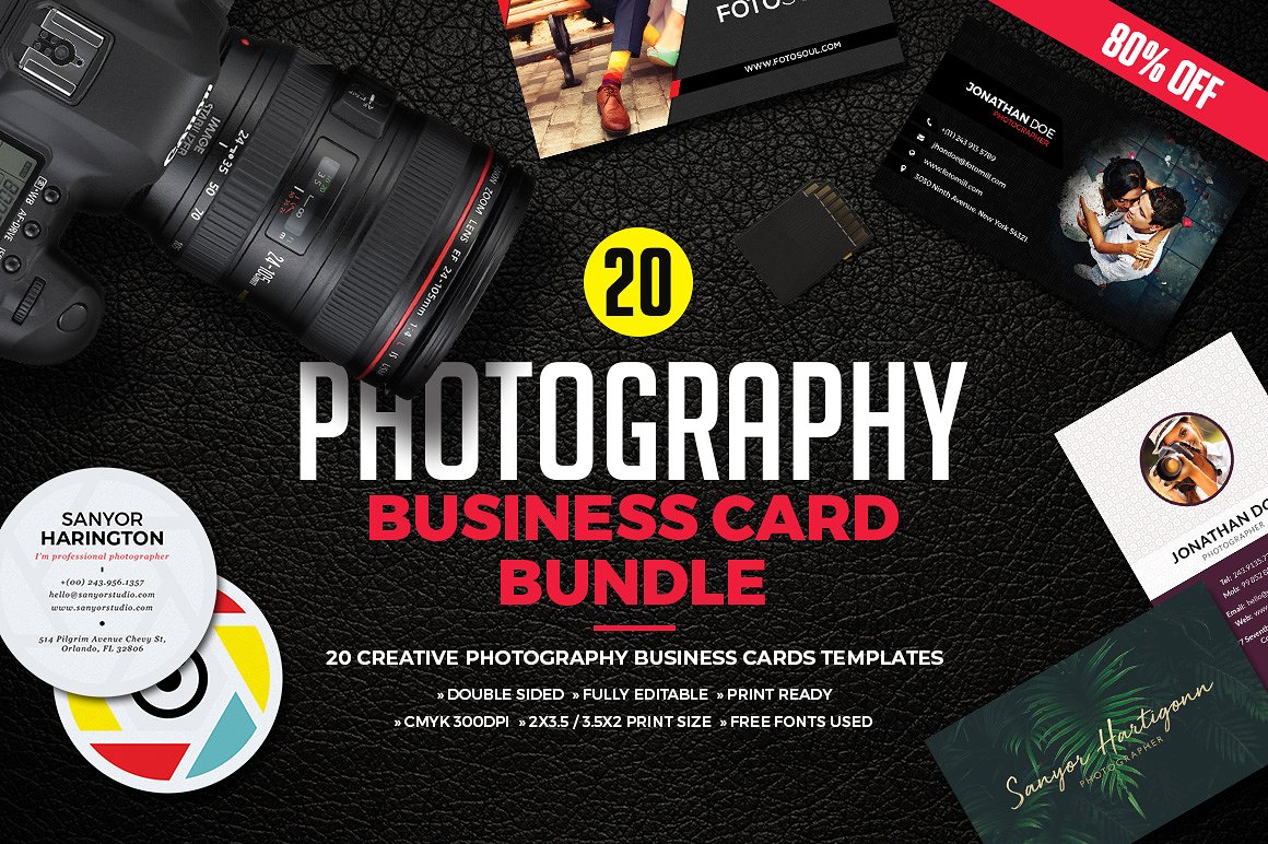 20个不同风格的适合高端摄影师的名片设计卡片邀请函设计模板插图