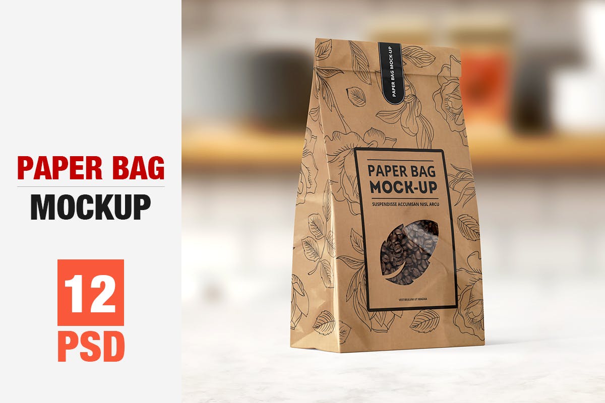 面包/咖啡豆牛皮纸袋包装样机模板 Paper Bag Mock-up插图