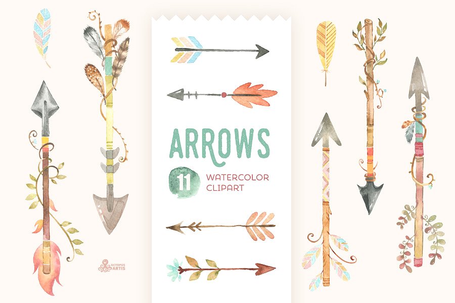 水彩剪贴画箭头 Arrows Watercolor Clipart插图