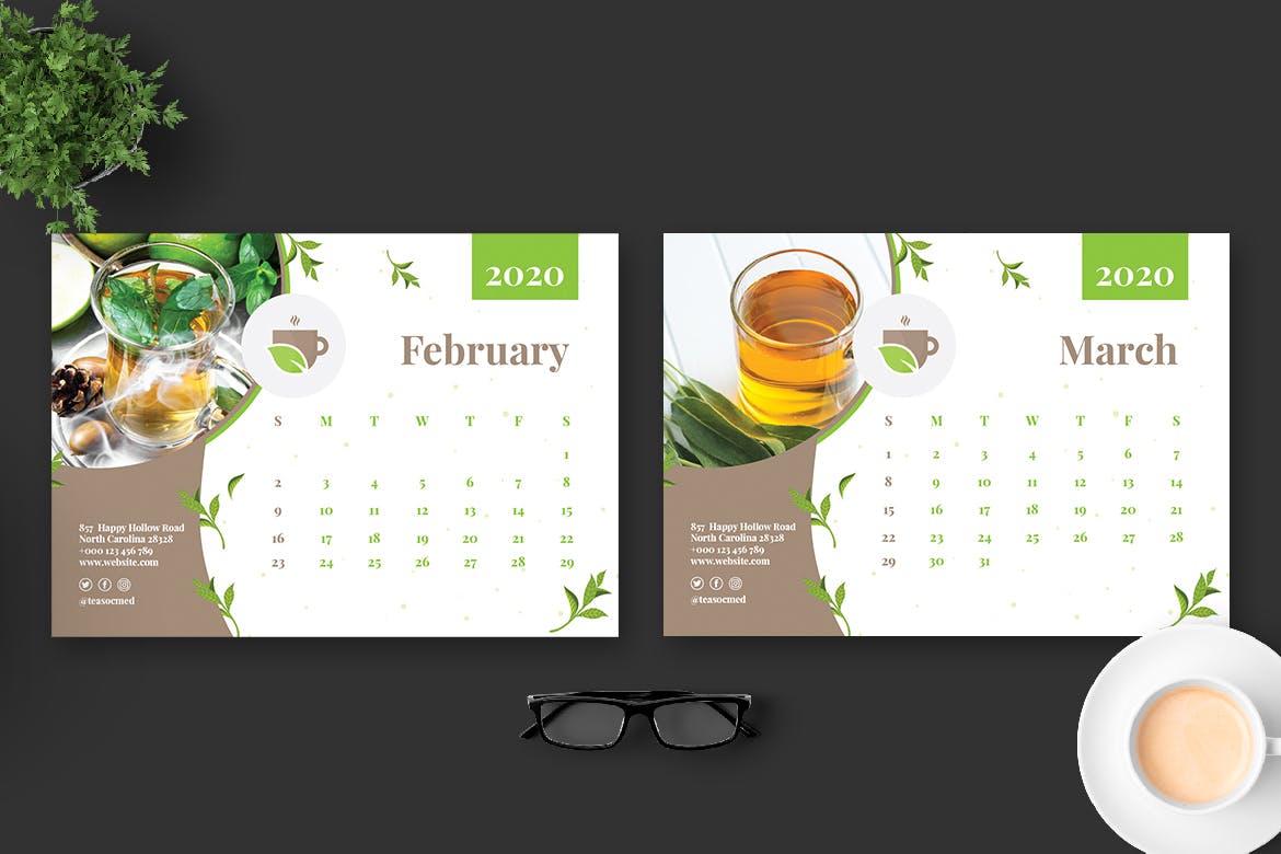 茶文化茶叶品牌定制2020年活页台历表设计模板 2020 Tea Herbal Green Calendar Pro插图(2)