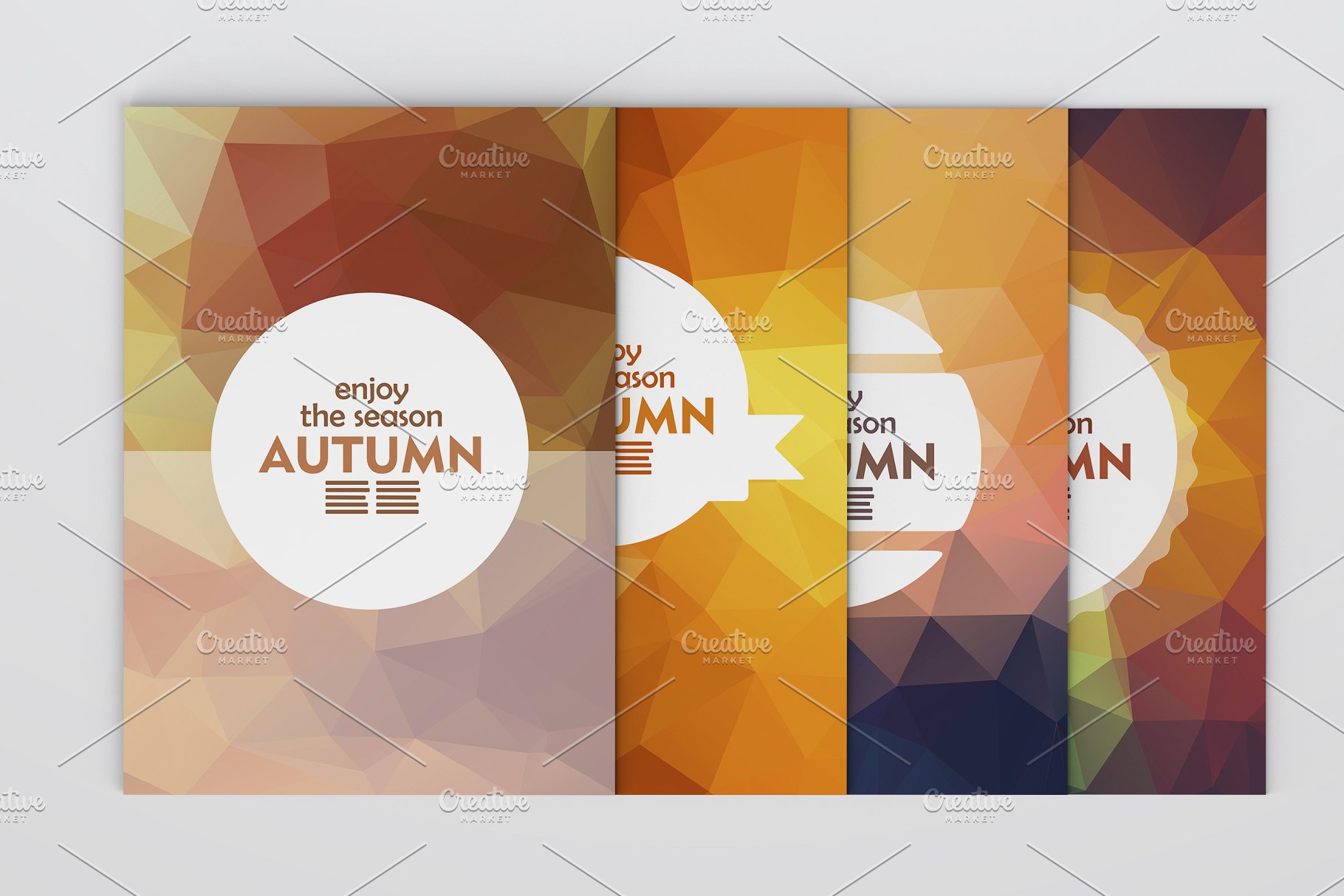 秋天配色抽象图形小册子模板 Set of Autumn brochures插图(1)