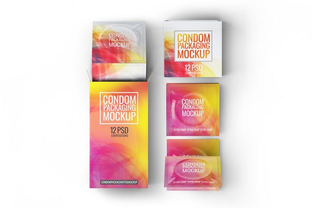 成人用品避孕套包装设计样机模板 Сondoms Packaging Mock-Up插图(4)