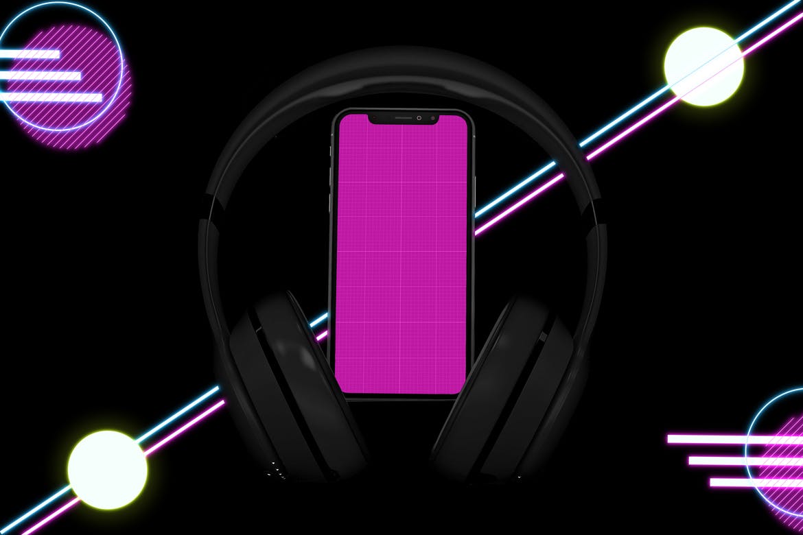 在线音乐APP设计效果图样机模板 Neon Music App MockUp插图(8)