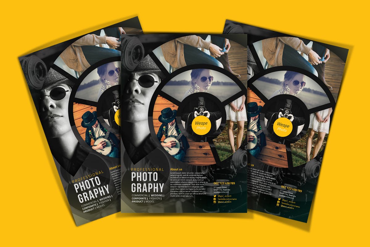 圆环拼凑风格摄影主题海报设计模板素材 Photography Flyer Template插图