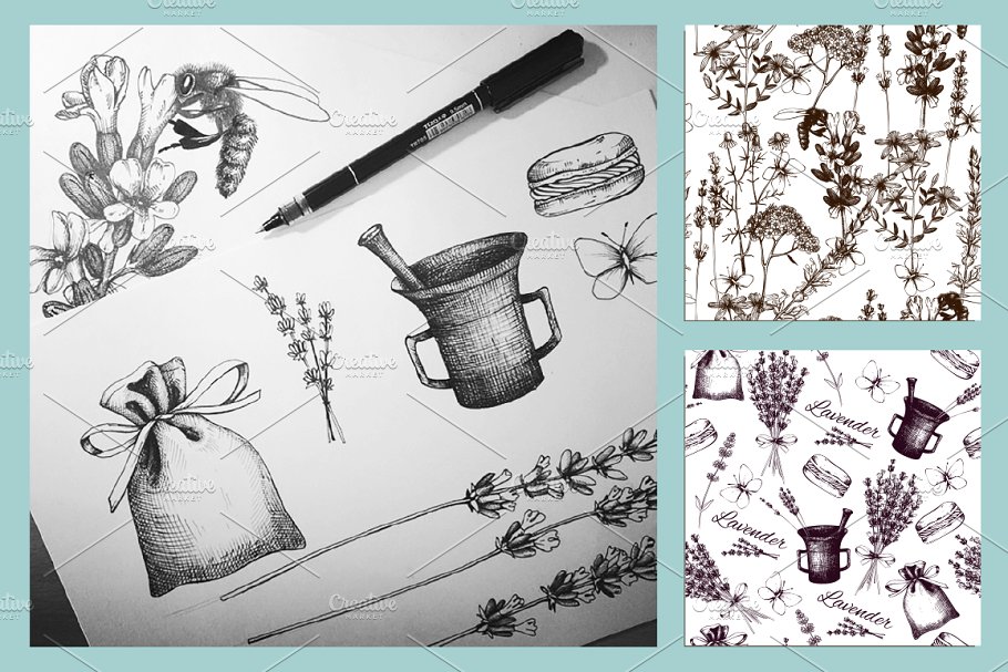 10款草药&蝴蝶图案纹理 10 Herbs & Butterflies Patterns插图(3)